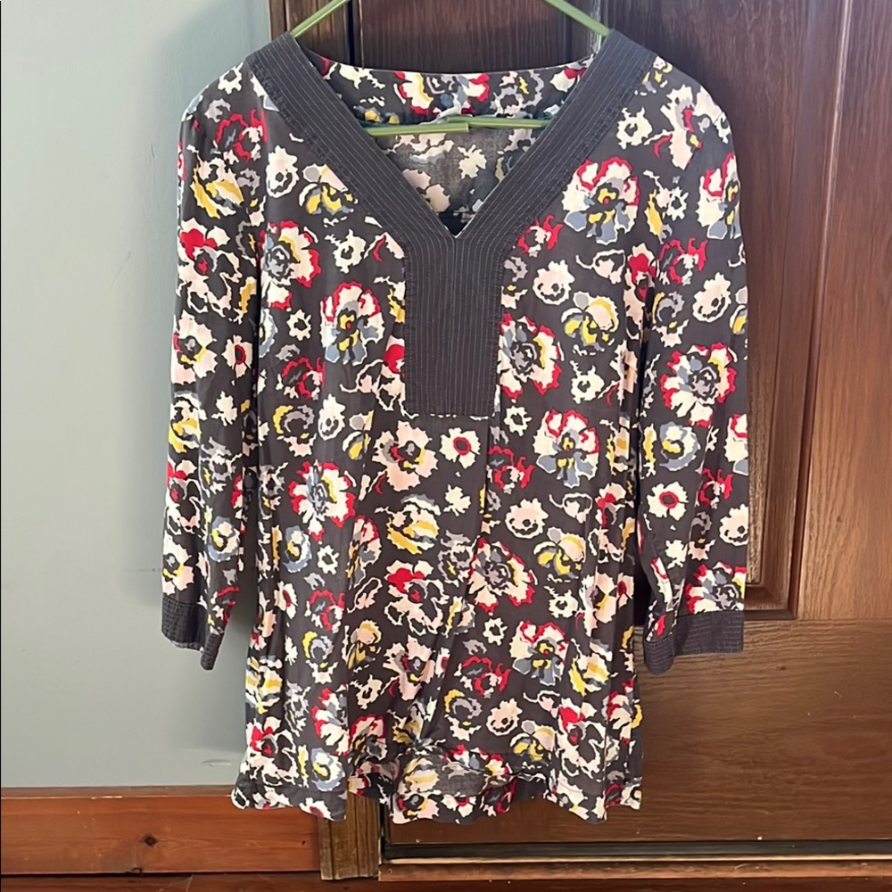 Boden Floral Tunic - Gray, Red, Yellow